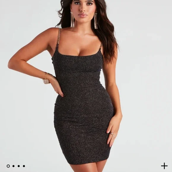 slim fit dress slacks Heavy Embroidered Short Dress With Chain Detailing L